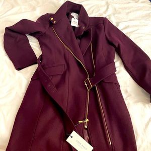 Wool blend mock neck zip coat with belt!
